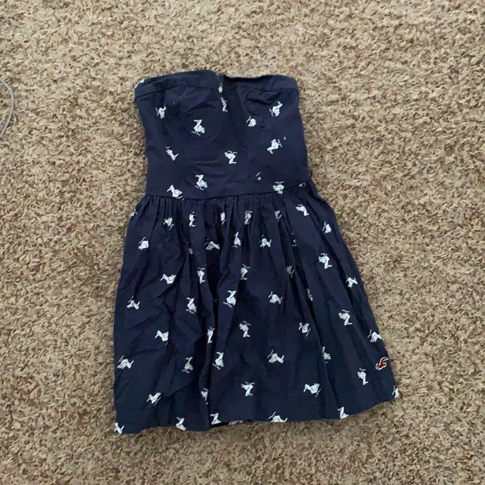 Strapless Dark Blue Duck Print Dress